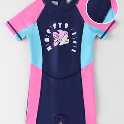 Mark & Mia Half Raglan Sleeves Printed Legged Swimsuit With Color Block Design - Navy Blue-9