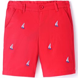 ToffyHouse Single Jersey Knee Length Shorts With Boat Embroidery - Red-image-95