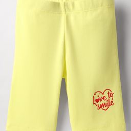 Evimo Single Jersey Knit Knee Length Shorts With Text Print - Yellow-image-53
