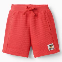 Babyhug Terry Cotton Knit Knee Length Shorts With Text Print - Red-picture-4