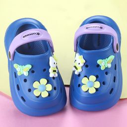Cute Walk By Babyhug Backstrap Closure Clogs With Floral Butterfly & Kitty Applique - Blue & Purple-image-63