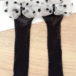 Kidofash Polka Dots Designed Bow Lace Applique Detailed Stockings - Black-image-63