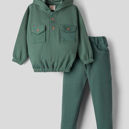 Rikidoos Full Sleeves Textured Hoodie With Coordinating Pant Set - Green-picture-17