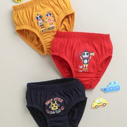 BUMZEE Cotton Briefs With Robot Print Pack of 3 - Red Navy Blue & Yellow-picture-25