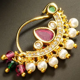aadita Gold-Plated Artificial Stones Studded & Pearls Beaded Stud Nosepin-picture-8