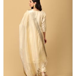 The Mom Store Silk Three Fourth Sleeves Solid Maternity Kurta With Nursing Access & Salwar With Foil Printed Dupatta Set - Multi Colour image 3