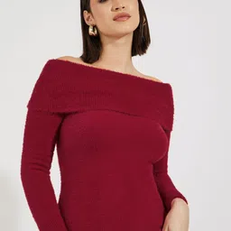 Styli Women Regular Fit Long Sleeves Jumper In Fuzzy Yarn With Frill Detail-image-21