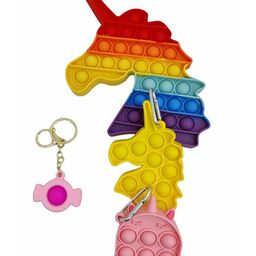 Wishkey Unicorn Shaped Pop Bubble Stress Relieving Silicone Pop It Fidget Toy And Keychain Pack Of 4 - Multicolour image 3