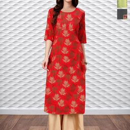 HERE&NOW WWomen Pack of 3 Ethnic Motifs Printed Regular Straight Knee Length Kurta-1