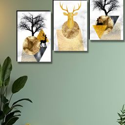 Myntra Elegant Homes Gold-Toned & Black 3 Pieces Deer & Trees Birds and Animals Wall Art-image-34