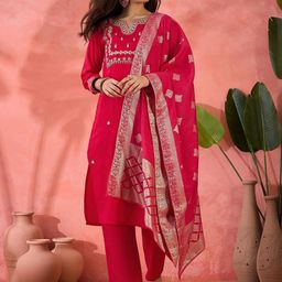 MANVAA Women Embroidered Kurta with Trousers & Dupatta-image-97