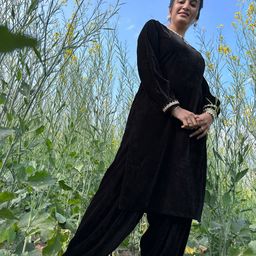 AKS Couture Women Regular Velvet Kurta with Trousers-image-43