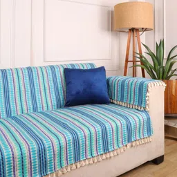 STITCHNEST Set of 1 Blue & White Ethnic Motifs 70" x 60" Sofa Protector-image-49