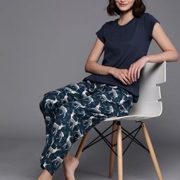 Biba Women Navy Blue & White Printed Pyjamas Set with Eye Mask-31