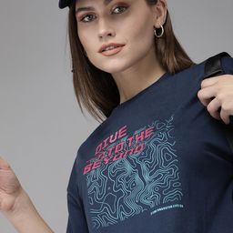 Roadster Women Blue & Pink Typography Printed Drop-Shoulder Sleeves Boxy T-shirt-picture-30
