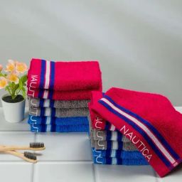 Nautica Vintage Crew Stripe Burgundy, Grey & Royal Blue Cotton 500 GSM Face Towel - Set of 12-9