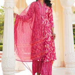 KALINI Women Floral Printed A-Line Kurta with Palazzos & With Dupatta-1