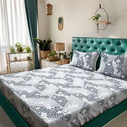 HOSTA HOMES Grey & White Geometric 300 TC King Bedsheet with 2 Pillow Covers-image-67