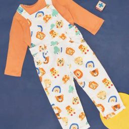 Pantaloons Baby White & Orange Cotton Printed Full Sleeves Dungaree Set-image-38