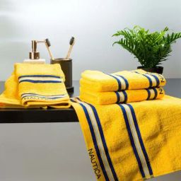 Nautica Vintage Crew Stripe Yellow Cotton 500 GSM Super Soft Zero Twist Hand Towel - Set of 4-6