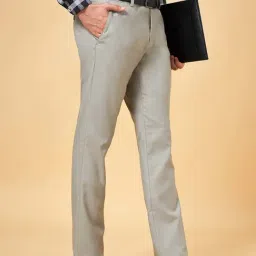 Peregrine by Pantaloons Grey Slim Fit Flat Front Trousers-image-93