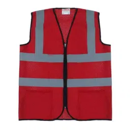 Safeu 90 GSM Thickness 100% Polyester Net Red Reflective Jacket with Double Tape Free Size (Pack of 10)-15