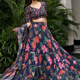 Kaizen TEXO FAB Printed Georgette Semi-Stitched Lehenga & Unstitched Blouse With Dupatta image 4
