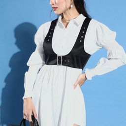 STREET 9 Women Classy White Solid Smocked Dress-picture-43
