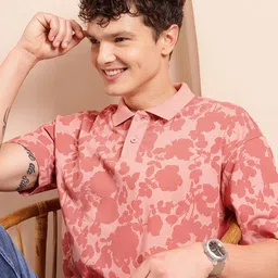 Mast & Harbour Floral Print Polo Collar Relaxed T-shirt-picture-19