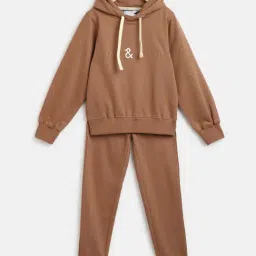 Tales & Stories Kids Brown Solid Full Sleeves Sweatshirt with Joggers-image-30