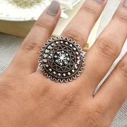 Teejh Ethnic Ava Silver Oxidized Filigree Rings for Women-25