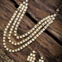 Zaveri Pearls Gold Tone Multi Layer Traditional Necklace & Earring Set-ZPFK9007-48