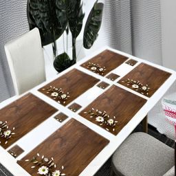 REVEXO 6Pc Brown Printed Rectangle Costers & Table Placemats-10