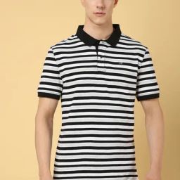 Wrangler Jet Black Cotton Regular Fit Striped Polo T-Shirt-image-74