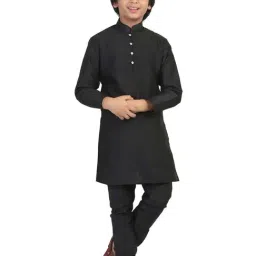 TAHVO Kids Pitch Black Slim Fit Full Sleeves Kurta Set-image-94