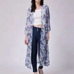Scorpius White & Blue Printed Long Shrug-59