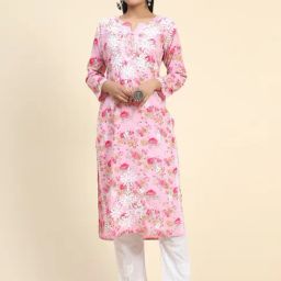 House Of Kari Noor Mul Printed Embroidered Kurta Pink-26