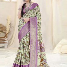 MIRCHI FASHION Pista Green Printed Saree With Unstitched Blouse-picture-33