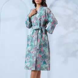 CRAFIQA Printed Pure Cotton Shawl CollarBathRobe image 5