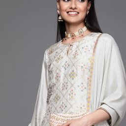 Libas Women Grey & Gold Ethnic Motifs Straight Kurta with Trousers & With Dupatta-22