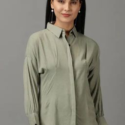 showoffff SHOWOFF Sage Green Cotton Regular Fit Shirt-picture-26