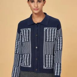 Annabelle by Pantaloons Navy Jacquard Pattern Cardigan-image-65