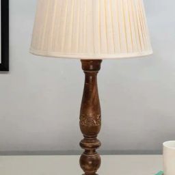 Homesake Khadi & Brown Wood Mable Antique Empire Pleated Table Lamp-15