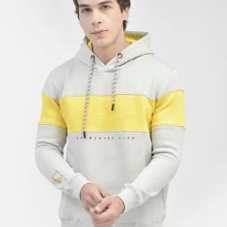 Crimsoune Club Grey & Yellow Slim Fit Hooded Sweatshirt-13