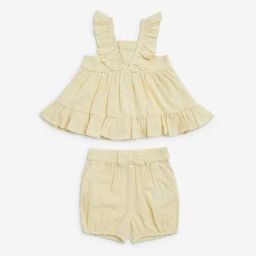 HOP Baby by Westside Yellow Seersucker Cotton Top and Shorts Set-image-55