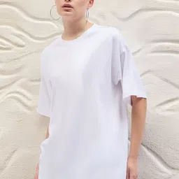 PockMAN Women Bio Finish Solid Round Neck Cotton Oversized T-shirt-picture-11