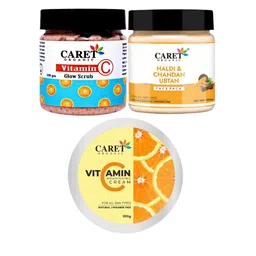 CARET ORGANIC Set Of 3 Vitamin C Glow Scrub & Ubtan Face Pack & Nourishing Cream-57