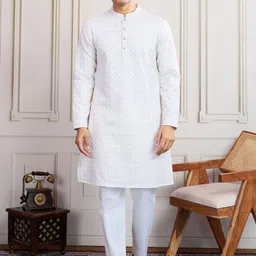 The Roadster Lifestyle Co Geometric Embroidered Sequinned Mandarin Collar Straight Kurta-picture-39