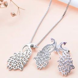 Zavya 92.5 Sterling Silver Classic Peacock Rhodium-Plated Necklace & Earring Set-image-9