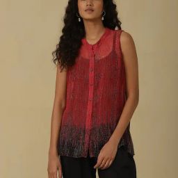 aarke Ritu Kumar Red Printed Shirt With Camisole-picture-6